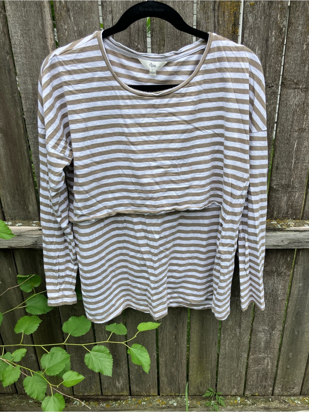 Ripe Taupe & White Striped Nursing Long Sleeve Top